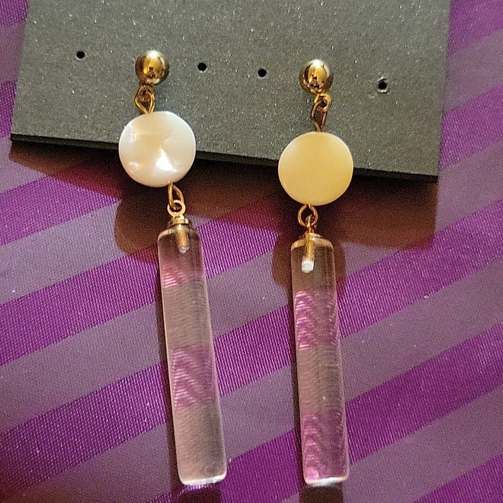 Massini Gold White Clear Cylinder Drop Earrings